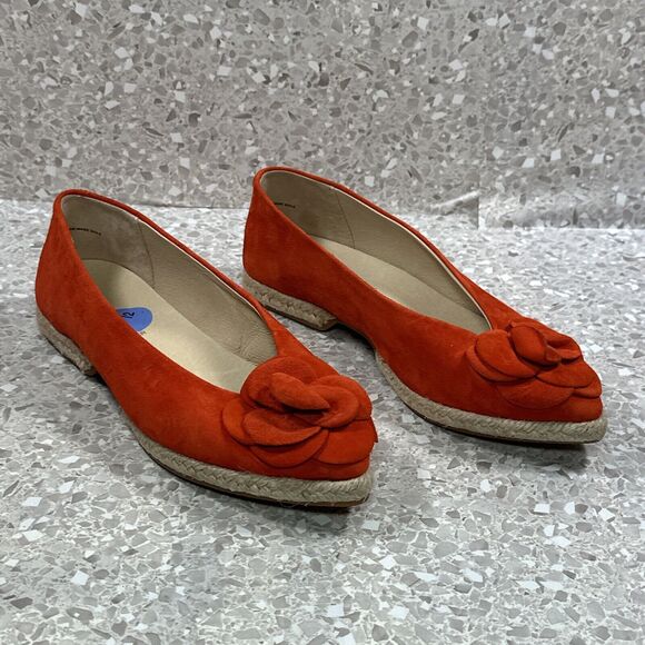 Gaimo Spain Red Suede Flats Women’s 6.5 Espadrille Slip On Flower Detail NWOB - Picture 4 of 12